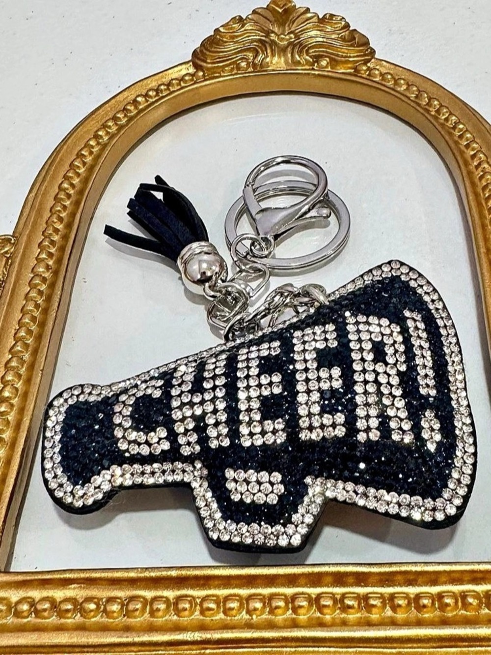 New Black/ Silver  Rhinestone Leopard Keychain - Picture 3 of 5